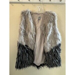 Yaira Vest Womens Size M Faux Fur Retro Stylish Glam Grey Black